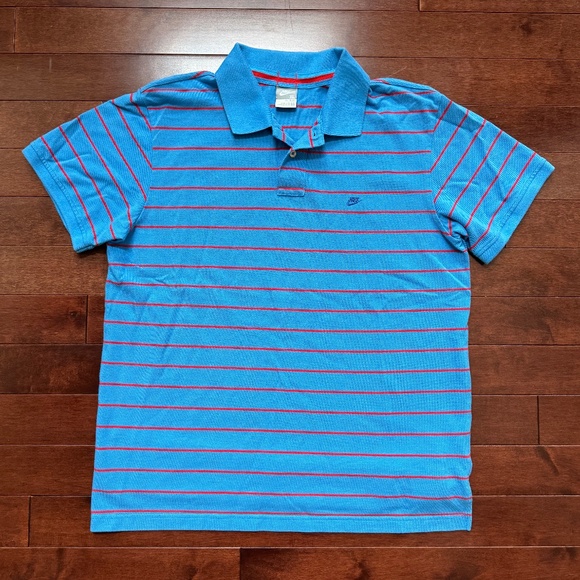 Nike Men's Blue & Red Stripe Polo Shirt - Picture 1 of 2